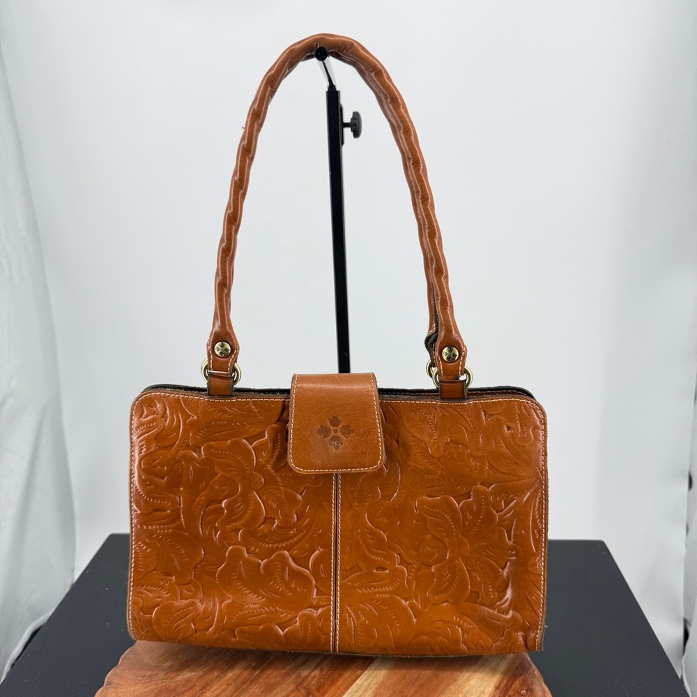 Patricia Nash Rienzo Satchel leather‎ handbag tooled floral twisted rope handles
